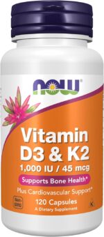 NOW Supplements, Vitamin D-3 & K-2, 1,000 IU/45 mcg,Plus Cardiovascular Support*, Supports Bone Health*, 120 veg Capsules - Image 2