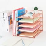 Desk Organizers and Accessories, 5-Tier Paper Letter Tray Organizer with File Holder, Desktop Organizer for Office Supplies, Office Desk Accessories & Workspace (Rose Gold) - Image 8