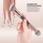 KINGMAS Foundation Makeup Brush, Double-ended Angled/Round Top Contour Brush for Beauty Blending Liquid Powder, Concealer Cream Cosmetics Blush Makeup Brush (Brown) - Image 4