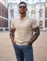 PJ PAUL JONES Men's Polo Shirts Quarter Zip Textured Knit Shirts Summer Shirt - Image 3