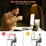 LED Desk Lamp for Office Home, Eye-Caring Desk Light with Stepless Dimming Adjustable Flexible Gooseneck, 10W USB Adapter Desk Lamp with Clamp for Reading, Study, Workbench (Black) - Image 7