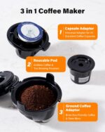 SHARDOR 3 in 1 Coffee Maker, K Cup Coffee Maker Compatible with Ground Coffee & Teas, Single Serve Coffee Machine, 6–14oz Brew Sizes, 40oz Detachable Water Reservoir, Descale Settings, Black - Image 3