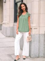 AUTOMET Womens Lace Tops Pleated Short Sleeve Shirts Summer Business Casual Dressy Blouses - Image 6