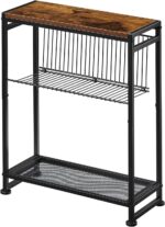 Small Side Table for Small Spaces - Slim End Table with Magazine Holder - 2 in 1 Design Narrow End Table Living Room - Skinny Bedside Table Nightstand Bedroom Thin Side Table, Rustic Brown - Image 10
