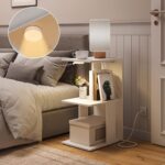 End Table with Charging Station, Narrow Side Table for Small Spaces with USB Ports and Outlets, Bedside Nightstand with Light, Narrow Table for Living Room, White ETWT18E01Z - Image 5