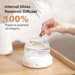 Glass Essential Oil Diffuser, 200ml Ultrasonic Aroma Diffusers with Glass Reservoir Dome & White Plastic Base Lock Color Auto-Off Timer 7 Color Light for Home Office Bedroom Yoga - Image 3