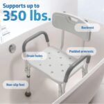 Medline Shower Chair for Inside Shower, Heavy Duty, 350 lb Capacity, Adjustable Height, Non-Slip Seat with Padded Armrests & Back, White - Image 6