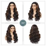 xccoco Long Wavy Headband Wig for Women Black Wigs with Brown Blonde Highlight 200% Denisty Headband Wigs Put On and Go Glueless Wig Long Synthetic Wig for Women Party Daliy Use - Image 7