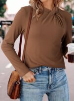Dokotoo Womens Tops Business Casual Outfits Long Sleeve Shirts Mock Neck Twist Knot Slim Fit Soft Stretch Tees Blouses - Image 4