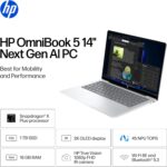 HP OmniBook 5 14 inch Next Gen AI PC, OLED Display, Snapdragon X Plus X1P-42-100, 16 GB RAM, 1 TB SSD, Qualcomm Adreno GPU, Windows 11 Home, Copilot+ PC, Glacier Silver, 14-he0099nr - Image 3