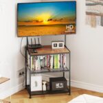 23 Inch to 50 Inch Floor Small Corner TV Stand with Storage Shelves for Living Room Bedroom, Universal Floor Television Stands with Mount, Brown TV Table Desk Shelf for Small Spaces,Patent Pending - Image 2