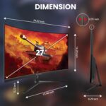 CRUA 27" Curved Gaming Monitor, FHD 1920x1080P, 144Hz/180Hz Computer Monitor, 1800R VA Screen, 120% sRGB, AMD FreeSync, HDMI & DP, Wall Mount Install- Black - Image 8