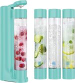 Fizzpod Soda Maker Home Soda Carbonation,Fizzy Bubbly Drink Machine with 3 PET Bottles, 3 Caps, 1 Carbonator Cap and Manual, Coffee, Tea and Cocktail Drinks with Fruit (Aruba Blue) - Image 4