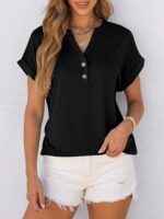 ANRABESS Womens Short Sleeve Henley Tops V Neck Dressy Casual Blouses Summer Trendy Tee Shirts 2025 Vacation Fashion Clothes - Image 4