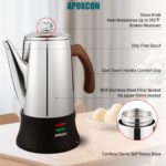 Electric Coffee Percolator Stainless Steel Coffee Pot with Two Tough Glass Clear Brew Progress Knob & Treated Solid Wood Handle & On/OFF Switch Auto Keep Warm Cordless Serve (8 Cup) - Image 5
