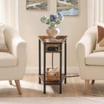 HOOBRO Wedge End Table with Charging Station, Recliner Wedge Side Table with Open Storage Shelves, Industrial Triangle Accent Table for Small Spaces, Corner, Living Room, Rustic Brown BF64UBZ01G1 - Image 3