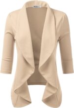 DOUBLJU Lightweight Thin 3/4 Sleeve Open Front Blazer Business Casual Deconstructed Jackets for Womens Clothes with Plus Size - Image 2