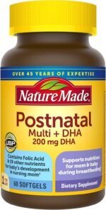 Nature Made Postnatal Multivitamin + DHA 200 mg, Postnatal Vitamins for Breastfeeding Moms & Babies, Vitamins & Nutrients Include Iron, Vitamin D3, Calcium, Iodine and More, 60 Softgels - Image 2