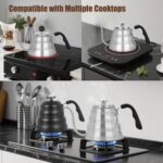 Tea Kettle with Thermometer Pot Black Stovetop Tea Kettle 40oz Gooseneck Kettle Teapot Pour Over Coffee Kettle with Thermometer,1200ml,6 Cup,Black,1Pack - Image 6