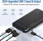Power Bank 10000mAh Portable Charger Slim External Battery Pack with 2 USB 2.4A Outputs and USB C In/Out Compatible with Huawei iPhone 16 15 14 13 12 iPad Samsung Galaxy S20 Android Tablet (Black) - Image 3