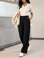 IUGA Womens Dress Pants Wide Leg Pull On Stretchy Work Pants Women High Waisted Business Casual Trousers with Pockets - Image 6