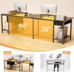 93" Long Desk with Storage, 2 Person Office Desk with Power Outlets & LED Lights, Large Home Office Computer Desk with 4 Fabric Drawers & 2 Monitor Stand for Work Gaming Study - Image 6