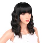 Black Mixed Brown Wig for Black Women 14 Inch Short Wavy Hair Wigs Curly Bob Wig with Bangs Wigs Shoulder Length Wigs for Black Women Bob Style Synthetic Heat Resistant - Image 5