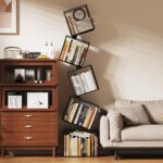 5-Tier Metal Geometric Bookshelf – Modern Narrow Floor Bookcase, Space-Saving Organizer for Living Room, Bedroom, Office, Corner – Black - Image 3