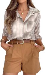 siliteelon Striped Button Down Shirts for Women Dress Shirts Long Sleeve Casual Collared Office Work Shirt with Pocket - Image 2