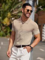 COOFANDY Men's Knit Polo Shirts Short Sleeve Striped Golf Polo Shirts Lightweight Casual Collared T Shirt - Image 5