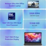 15.6" FHD Laptop Computer with Backlit Keyboard,32GB RAM 512GB SSD,Quad Core N95 Processor(Up to 3.4GHz),180 ° Angle Opening,Fingerprint Reader,8000mAh Battery,Webcam,WiFi 5,BT 4.2,Mini HDMI,USB 3.0 - Image 3