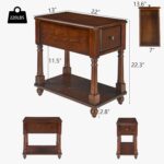 Narrow End SideTable with Drawer and Storage Shelf, Solid Wood Sofa Tables, Slim Beside Table-, Telephone for Small Spaces, Living Room, 22"L x 13"W x 22.7"H No-tools Assembly Dark Walnut BBJ004DWA - Image 3