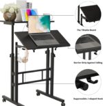 Hadulcet Mobile Standing Desk with Charging Station, Adjustable Standing Computer Desk, Standing Adjustable Laptop Cart with Wheels for Home Office Classroom Black - Image 9
