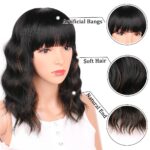 Black Mixed Brown Wig for Black Women 14 Inch Short Wavy Hair Wigs Curly Bob Wig with Bangs Wigs Shoulder Length Wigs for Black Women Bob Style Synthetic Heat Resistant - Image 9