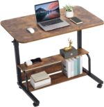 Adjustable Table Student Computer Desk Portable Home Office Furniture Small Spaces Sofa Bedroom Bedside Learn Play Game on Wheels Movable with Storage Size 31.5 * 15.7 in Oak D - Image 2