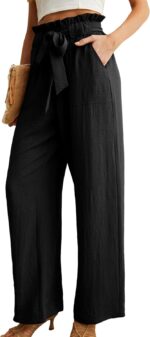 IWOLLENCE Women's Wide Leg Pants with Pockets High Waist Adjustable Knot Loose Casual Trousers Business Work Casual Pants - Image 3