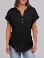 ANRABESS Womens Short Sleeve Henley Tops V Neck Dressy Casual Blouses Summer Trendy Tee Shirts 2025 Vacation Fashion Clothes - Image 3