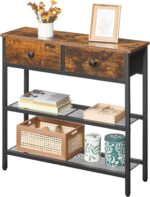 HOOBRO 29.5" Narrow Console Table with 2 Fabric Drawers, Sofa Table, Small Entryway Table with 3-Tier Storage Shelves, Behind Couch Table, for Living Room, Hallway, Rustic Brown and Black BF72XG01 - Image 10