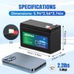 Aokly 6Ah 12V LiFePO4 Battery 2000+ Deep Cycle Lithium Battery with 6A BMS Maintenance Free Rechargeable Backup Power for UPS Fire Alarm, 2 Pack - Image 3
