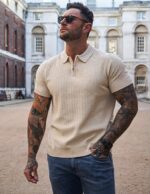 PJ PAUL JONES Men's Polo Shirts Quarter Zip Textured Knit Shirts Summer Shirt - Image 4