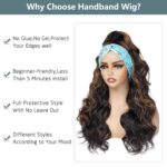 xccoco Long Wavy Headband Wig for Women Black Wigs with Brown Blonde Highlight 200% Denisty Headband Wigs Put On and Go Glueless Wig Long Synthetic Wig for Women Party Daliy Use - Image 4