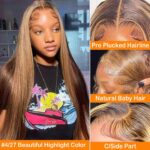 NARNI 30 Inch Honey Blonde Ombre Lace Front Wig Human Hair 180% Density 13x4 Highlight Lace Front Wigs Human Hair Pre Plucked 4/27 Straight HD Lace Frontal Wig Human Hair for Women with Baby Hair - Image 3