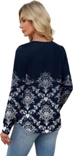 Alaroo Womens Long Sleeve Shirts Pleated V Neck Curved Hem Fall Winter Tunic Tops Blouses Print - Image 6