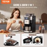 VEVOR Coffee Maker with Grinder, 8 Cup Coffee Machine, Grind and Brew Coffee Maker with 3 Brew Strength Control, 24-Hour Timer for Auto Brew, for Home Office Restaurant - Image 3