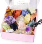 AOOVOO 17Pcs Crystals and Healing Stones, 14Pcs Real Raw Chakra Stones Set, Selenite Charging Plate, Amethyst Necklace, Rose Quartz, Mothers Day Gifts, Gift Box, Guide for Beginners, Collection, Meditation, Yoga - Image 2
