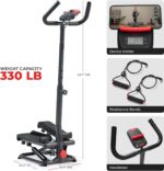 Sunny Health & Fitness Total Body 2-in-1 Smart Stepper Machine for Home with Handlebar and Resistance Bands, Total Body Workout, Adjustable Hydraulic, LCD Monitor, Non-Slip Pedals – 330 LB Max Weight - Image 7
