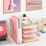 Desk Organizers and Accessories, 5-Tier Paper Letter Tray Organizer with File Holder, Desktop Organizer for Office Supplies, Office Desk Accessories & Workspace (Rose Gold) - Image 7