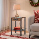 HOOBRO Side Table with Charging Station, Set of 2 End Tables with USB Ports and Outlet, Nightstand with 2-Tier Storage Shelf, for Living Room, Bedroom, Small Space, Rustic Brown and Black BF91UBZP201 - Image 6