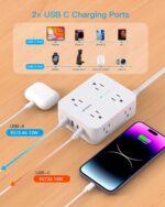 Surge Protector Power Strip, HANYCONY Extension Cord with Multiple Outlets, 5 Ft Ultra Thin Flat Plug 8 Outlets 4 USB Ports(2USB C), 1080J Outlet Extender for Home Office College Dorm Room Essentials - Image 6