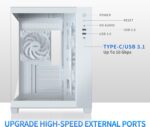 MUSETEX ATX PC Case, 360MM RAD Support, 3 x 120mm Non-ARGB Fans Pre-Installed, 270° Full View Tempered Glass Gaming PC Case with Type-C, Mid Tower ATX Computer Case, White, Y6 - Image 5
